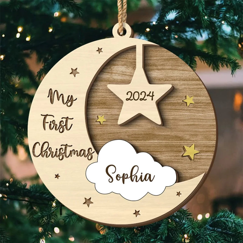 Custom Name My First Christmas Baby Gifts - Personalized 2 Layers Ornament