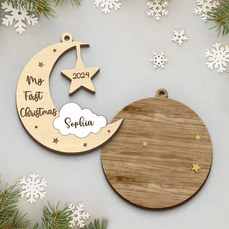 Custom Name My First Christmas Baby Gifts - Personalized 2 Layers Ornament