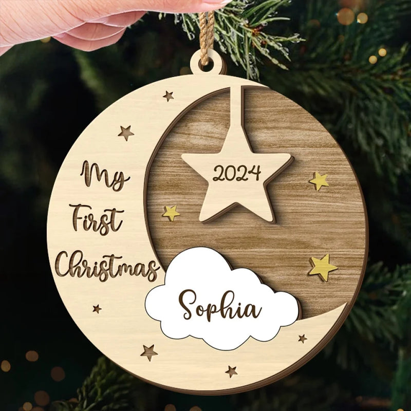 Custom Name My First Christmas Baby Gifts - Personalized 2 Layers Ornament