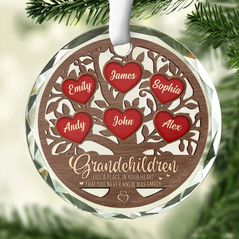 Grandchildren Fill A Place In Your Heart - Family Personalized Custom Circle Glass Ornament - Christmas Gift For Mom, Grandma