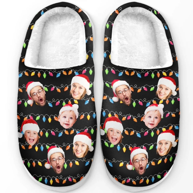 Custom Photo My Favorite Color Is Christmas Lights - Family Personalized Custom Fluffy Slippers - Christmas Gift For Family Members