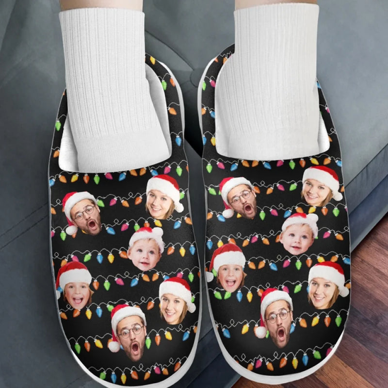 Custom Photo My Favorite Color Is Christmas Lights - Family Personalized Custom Fluffy Slippers - Christmas Gift For Family Members
