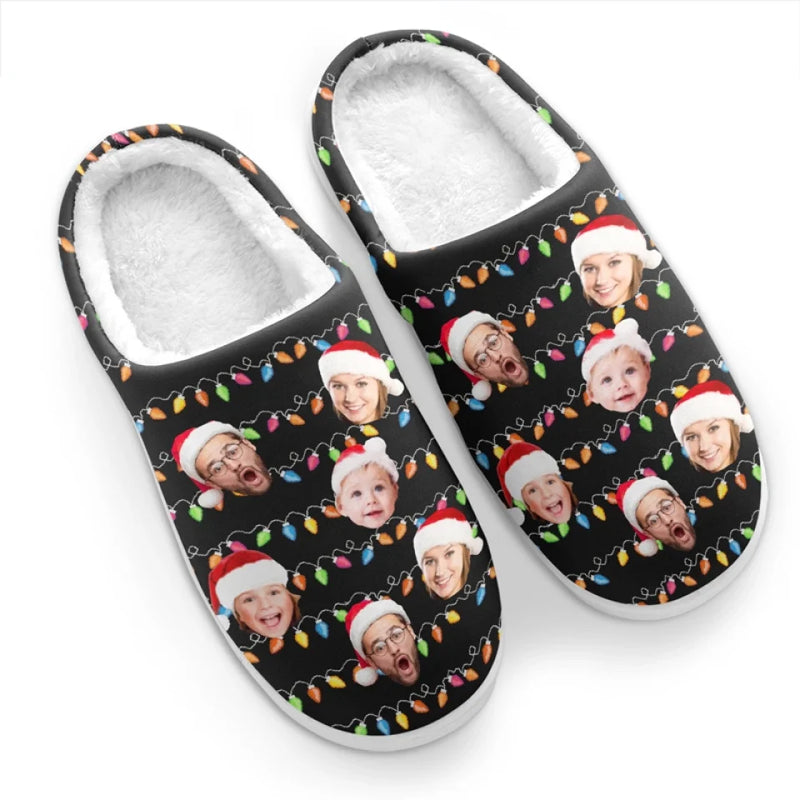 Custom Photo My Favorite Color Is Christmas Lights - Family Personalized Custom Fluffy Slippers - Christmas Gift For Family Members