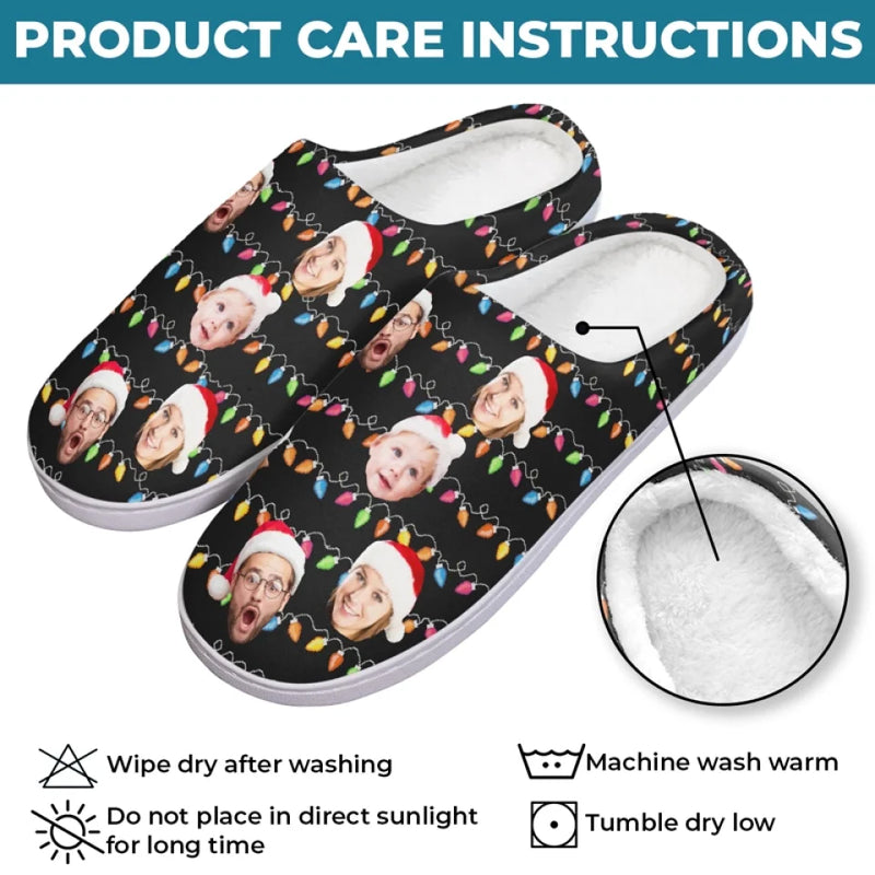 Custom Photo My Favorite Color Is Christmas Lights - Family Personalized Custom Fluffy Slippers - Christmas Gift For Family Members