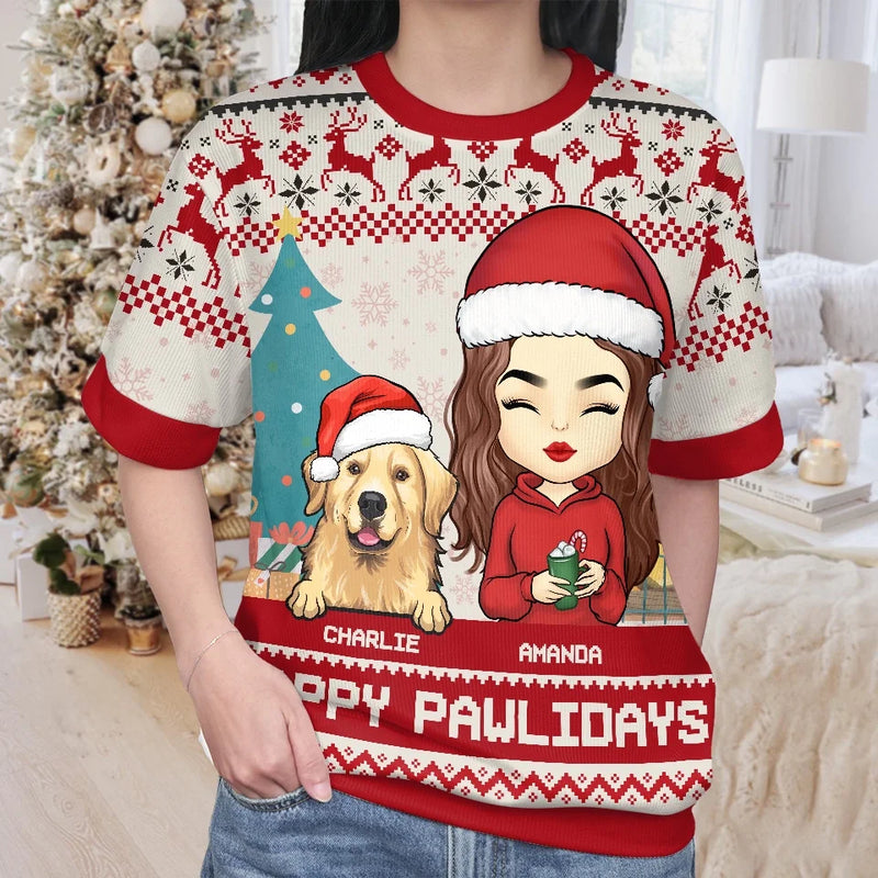 Feline Jolly This Christmas - Dog & Cat Personalized Custom All Over Print Adult Short Sleeve Sweater - Christmas Gift For Pet Owners, Pet Lovers