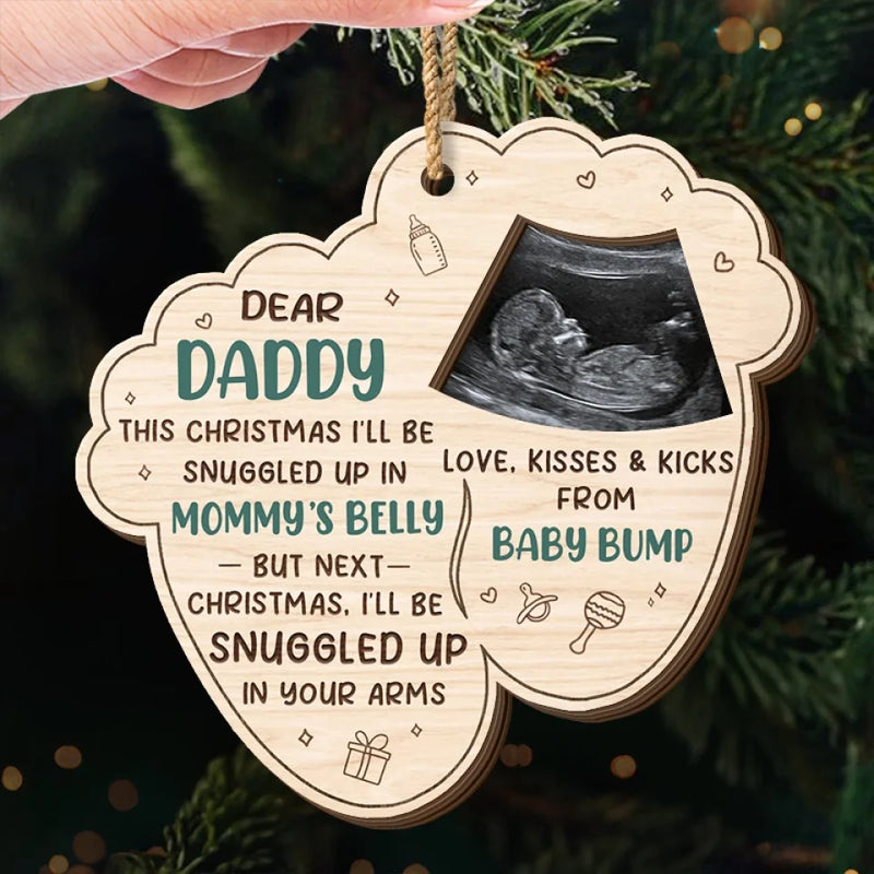 Custom Photo Our Baby Is On The Nice List This Year - Family Personalized Custom Shaped 2 Layered Wood Christmas Ornament - Christmas Gift For Baby Kids, Newborn Baby