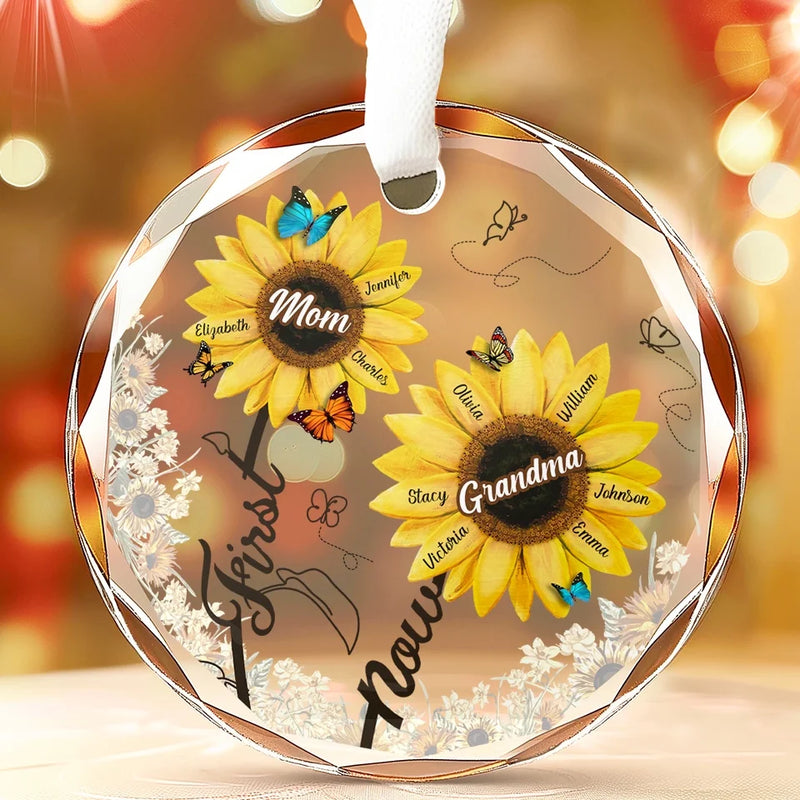 First Mom Now Grandma - Family Personalized Custom Circle Glass Ornament - Christmas Gift For Mom, Grandma