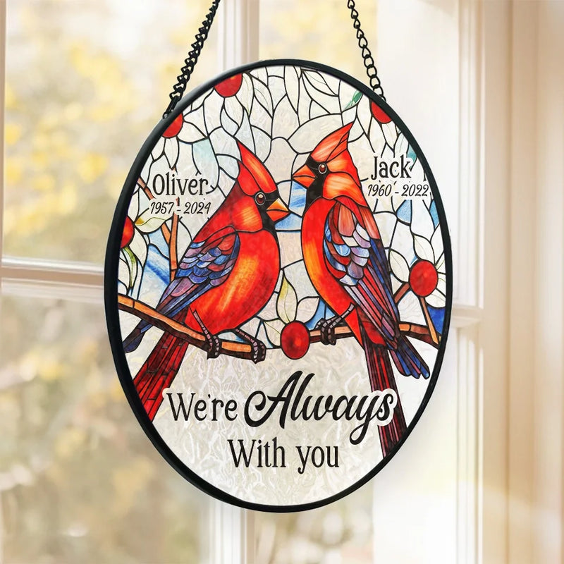 Their Spirit Dances On The Wings Of Every Bird - Memorial Personalized Custom Stained Glass Window Hanging Suncatcher - Sympathy Gift For Family Members