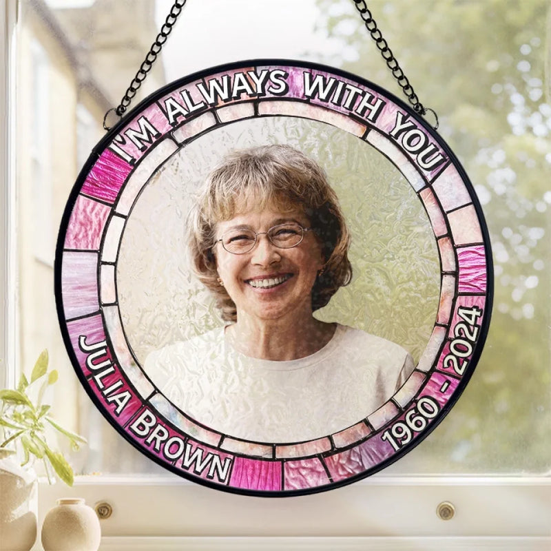 Custom Photo In Every Heartbeat, Your Love Lives On - Memorial Personalized Custom Stained Glass Window Hanging Suncatcher - Sympathy Gift For Family Members