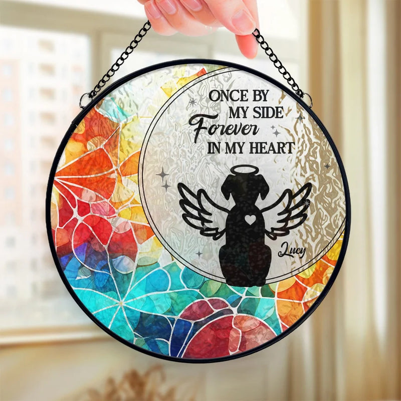 Forever In My Heart, Never Forgotten - Memorial Personalized Custom Stained Glass Window Hanging Suncatcher - Sympathy Gift For Pet Owners, Pet Lovers