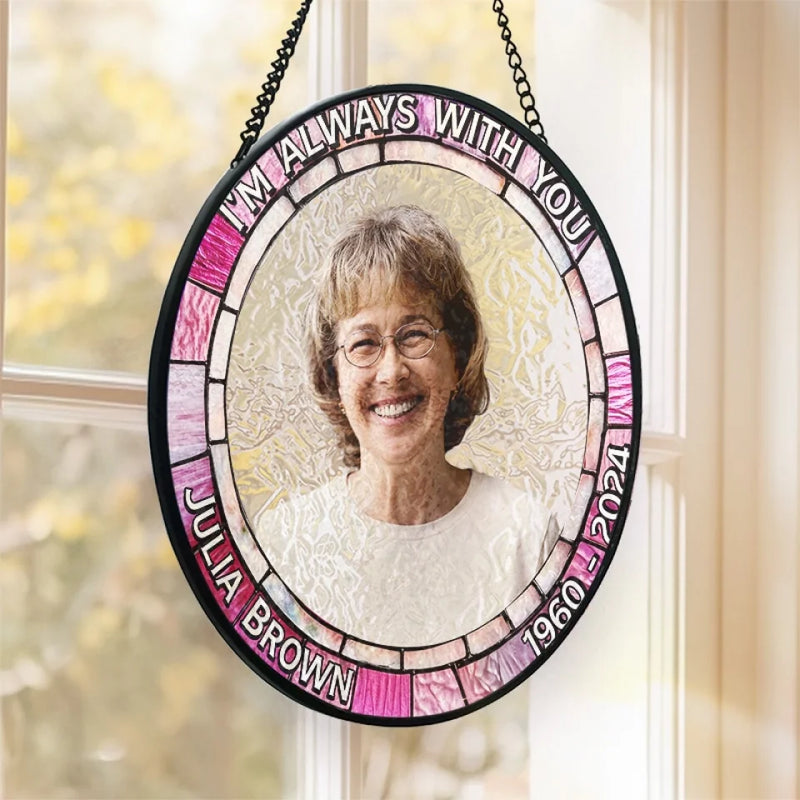 Custom Photo In Every Heartbeat, Your Love Lives On - Memorial Personalized Custom Stained Glass Window Hanging Suncatcher - Sympathy Gift For Family Members