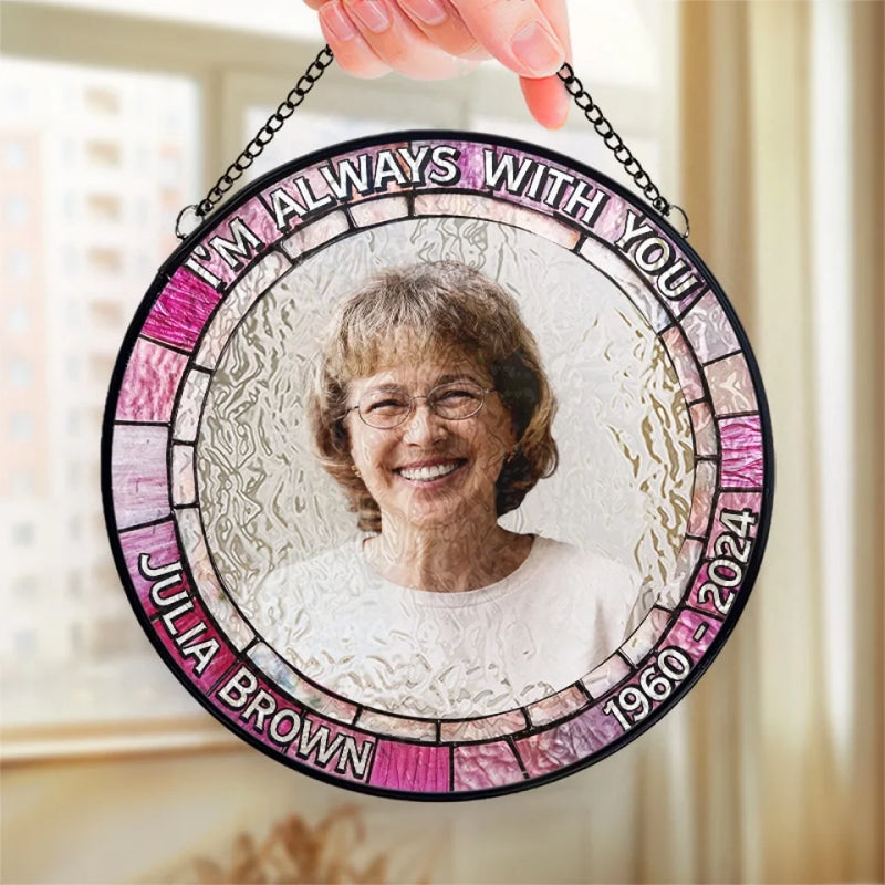 Custom Photo In Every Heartbeat, Your Love Lives On - Memorial Personalized Custom Stained Glass Window Hanging Suncatcher - Sympathy Gift For Family Members