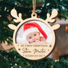 Custom Photo Our Little Reindeer Is Ready For Their First Sleigh Ride! - Family Personalized Custom Shaped 2 Layered Wood Christmas Ornament - Christmas Gift For Baby Kids, Newborn Baby