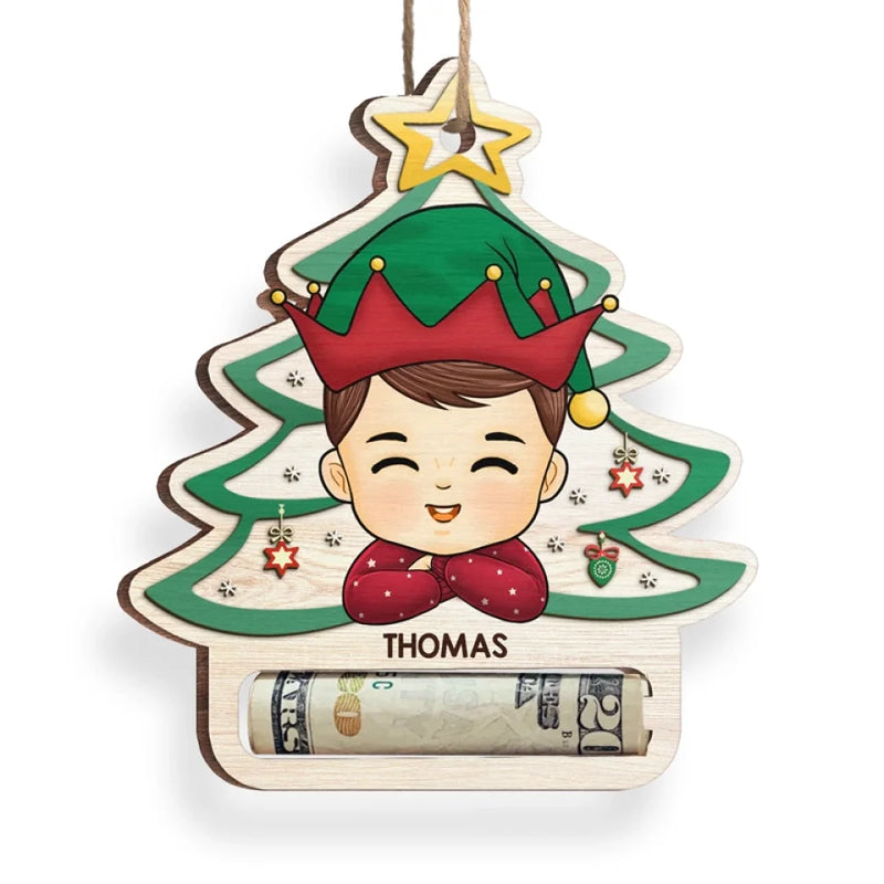 Custom Name Christmas Elf Gifts for Kids - Personalized Money Holder Ornament