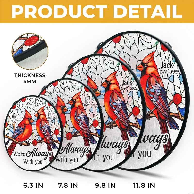 Their Spirit Dances On The Wings Of Every Bird - Memorial Personalized Custom Stained Glass Window Hanging Suncatcher - Sympathy Gift For Family Members