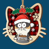 Meowy Catmas - Cat Personalized Custom Shaped 2 Layered Wood Christmas Ornament - Christmas Gift For Pet Owners, Pet Lovers