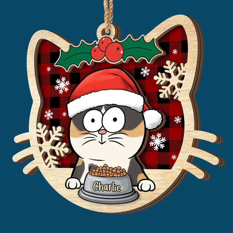 Meowy Catmas - Cat Personalized Custom Shaped 2 Layered Wood Christmas Ornament - Christmas Gift For Pet Owners, Pet Lovers