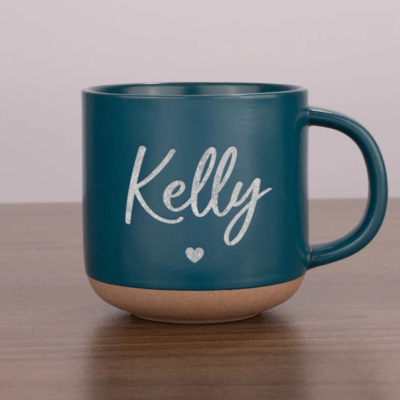 Custom Name Heart Design Gift - Personalized Pottery Mug