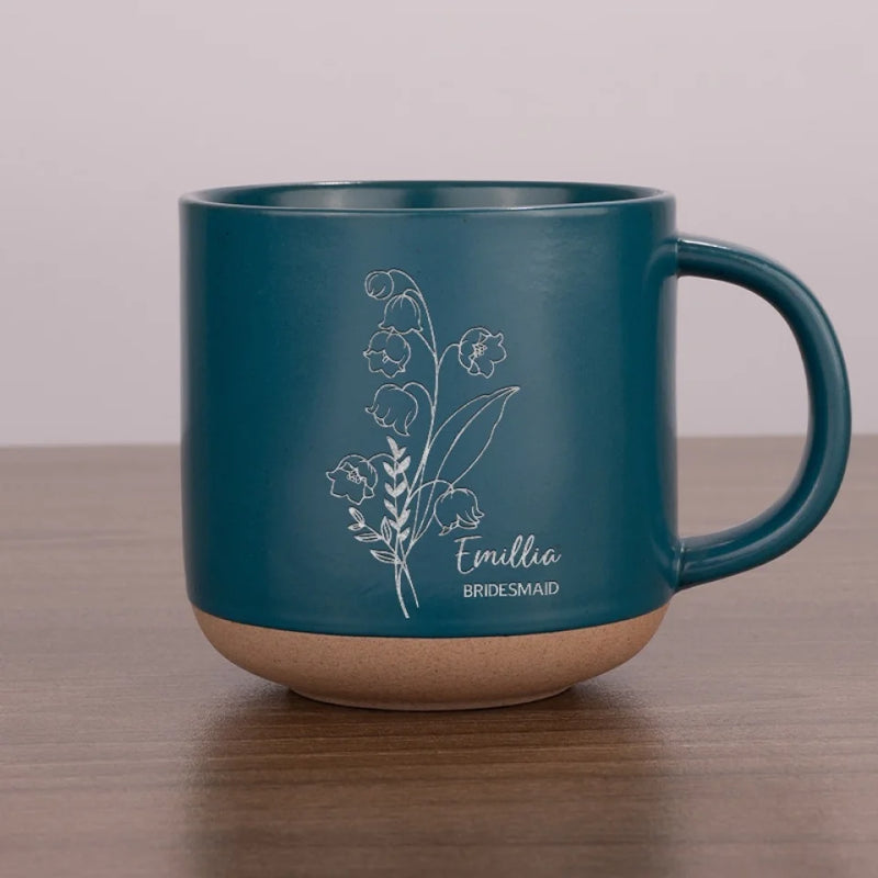 Custom Name Floral Bridesmaid Gifts - Personalized Pottery Mug