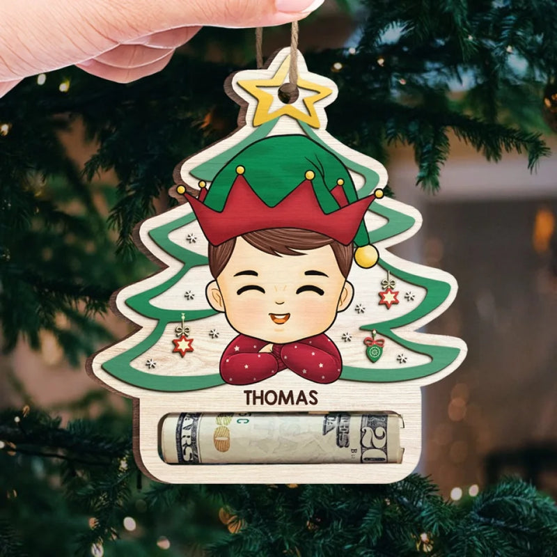 Custom Name Christmas Elf Gifts for Kids - Personalized Money Holder Ornament