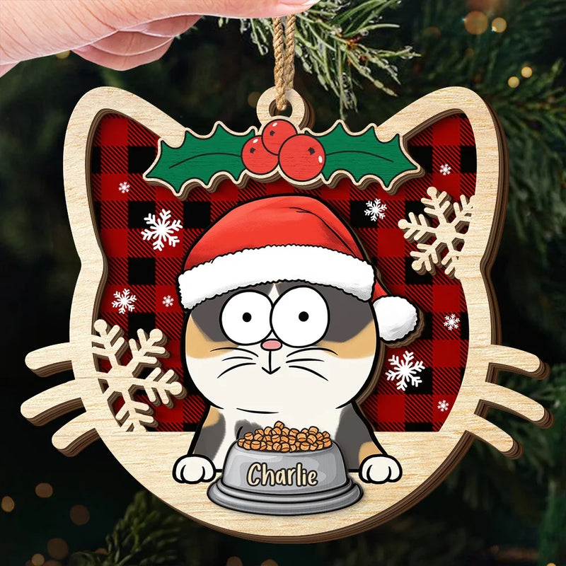 Meowy Catmas - Cat Personalized Custom Shaped 2 Layered Wood Christmas Ornament - Christmas Gift For Pet Owners, Pet Lovers