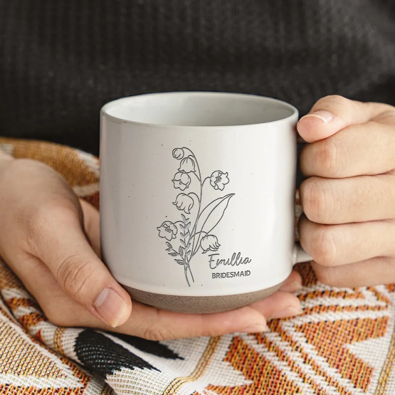 Custom Name Floral Bridesmaid Gifts - Personalized Pottery Mug