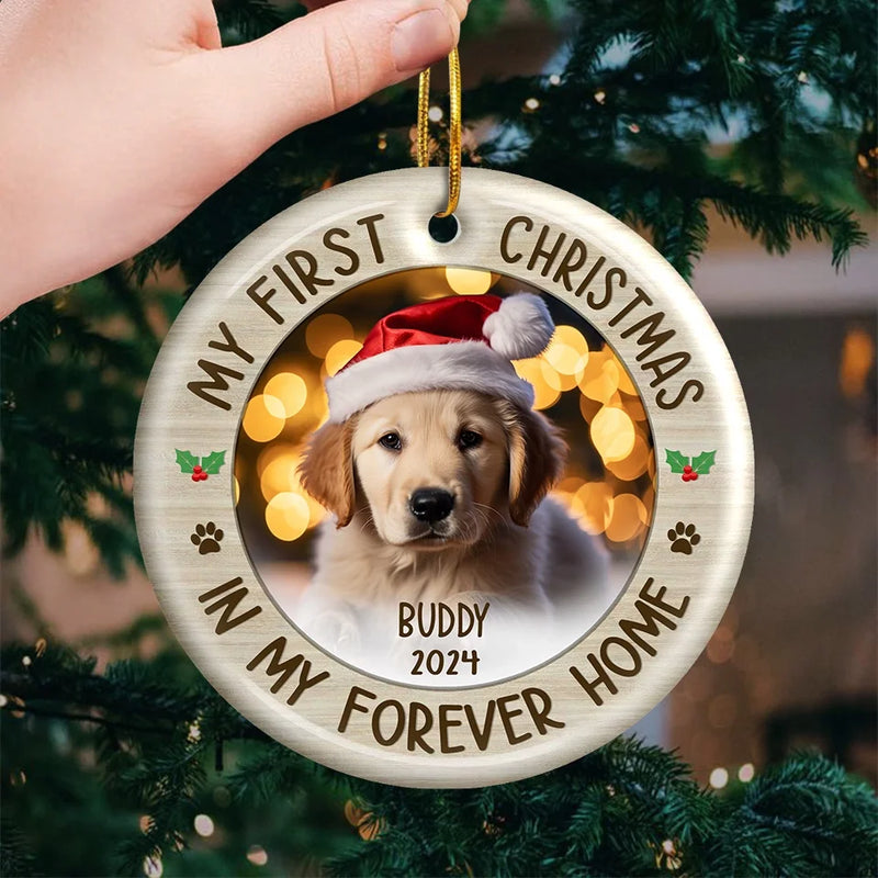 Custom Photo Every Day Is A Little Brighter With A Pet Around The Tree - Dog & Cat Personalized Custom Ornament - Ceramic Round Shaped - Christmas Gift For Pet Owners, Pet Lovers