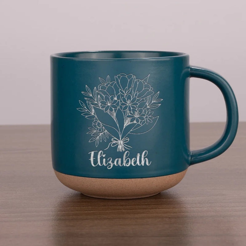 Custom Name Floral Bouquet Gifts for Women - Personalized Pottery Mug