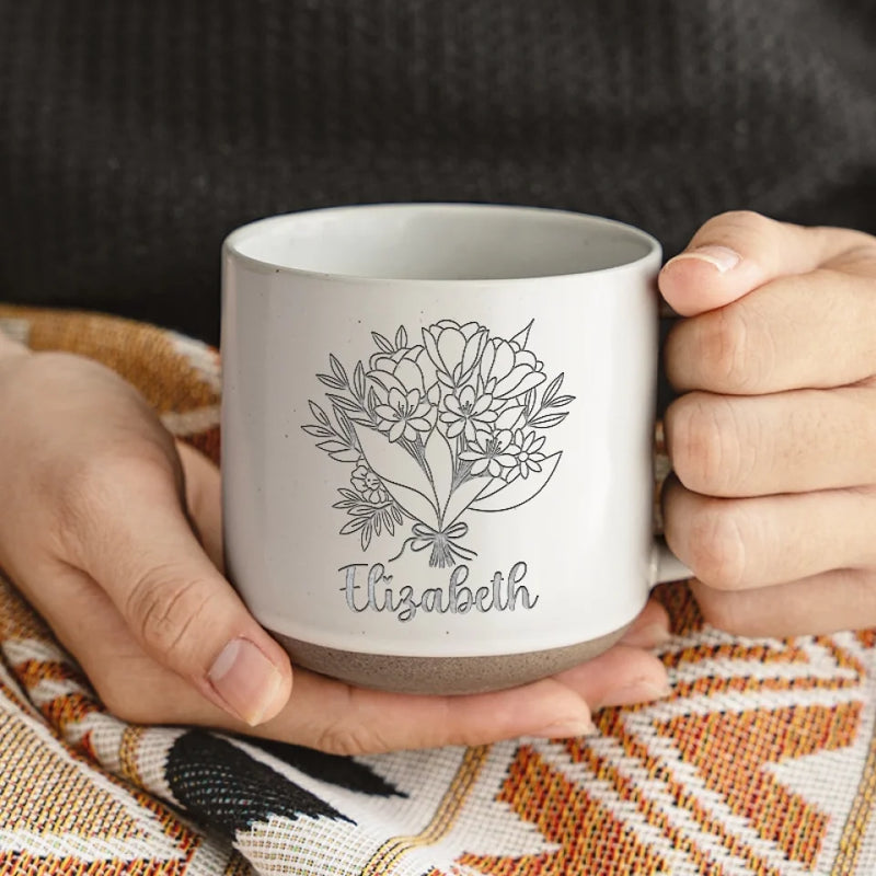 Custom Name Floral Bouquet Gifts for Women - Personalized Pottery Mug