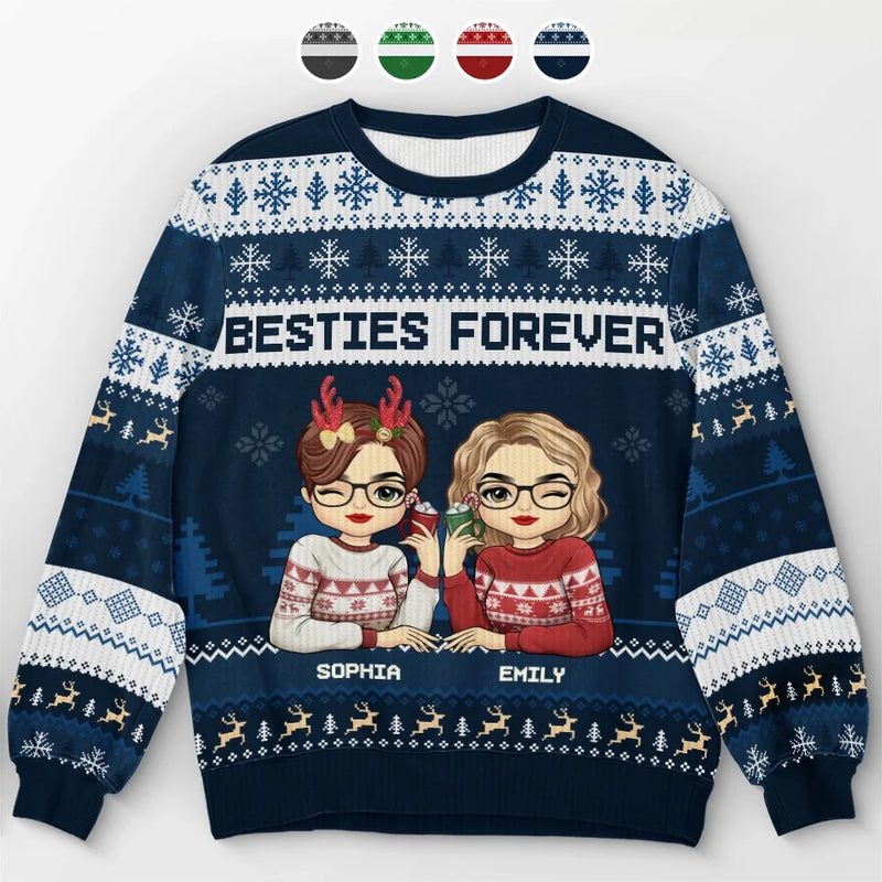 Merry Bestiemas - Bestie Personalized Custom Ugly Sweatshirt - Unisex Wool Jumper - Christmas Gift For Best Friends, BFF, Sisters