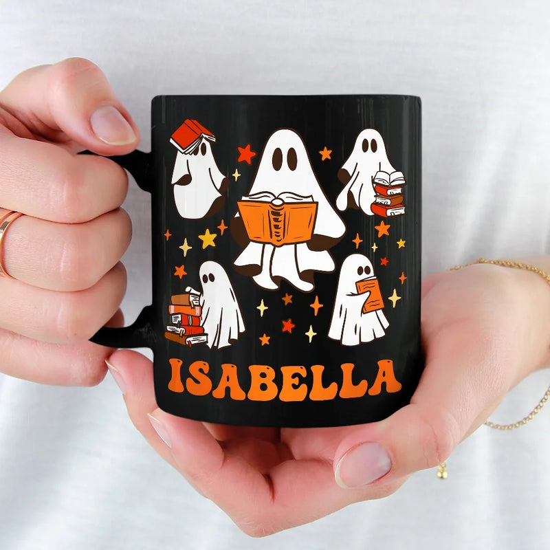 Custom Name Spooky Ghost Book Lover Gifts for Readers - Personalized Mug