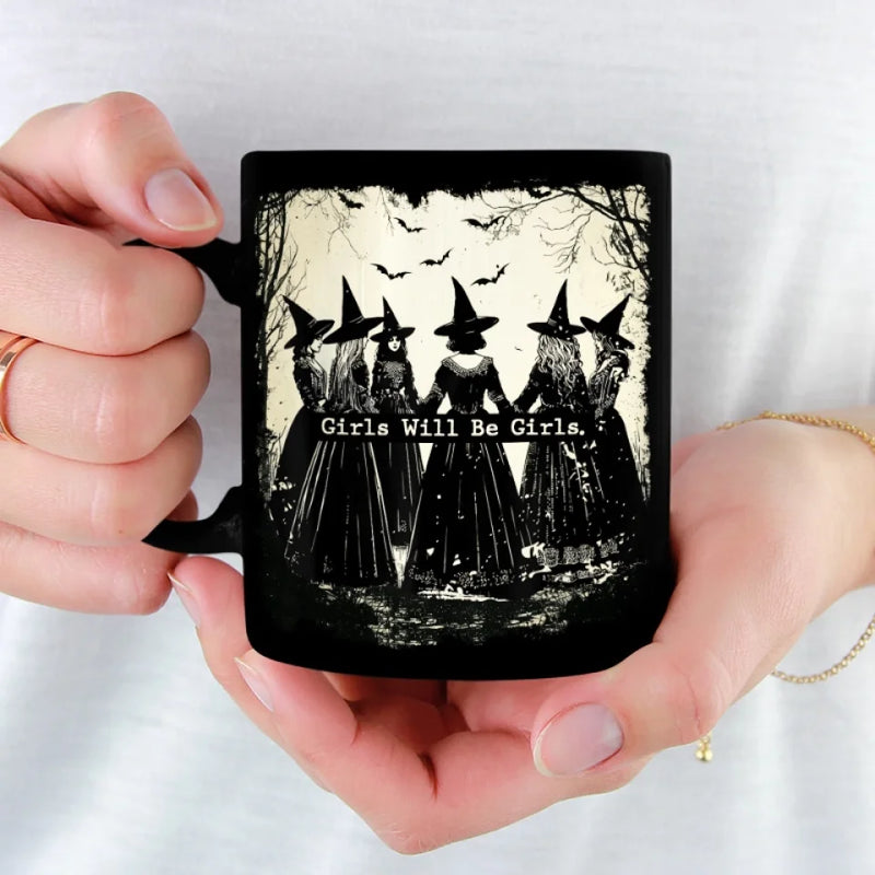 There's A Little Witch In All Of Us - Bestie Personalized Custom Black Mug - Halloween Gift For Best Friends, BFF, Sisters