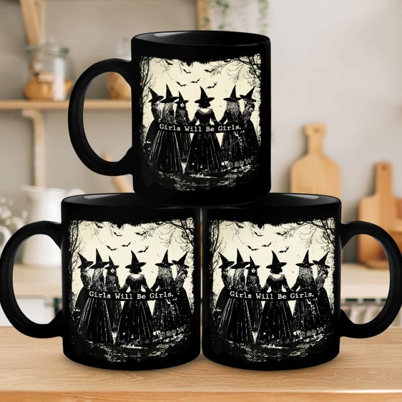 There's A Little Witch In All Of Us - Bestie Personalized Custom Black Mug - Halloween Gift For Best Friends, BFF, Sisters