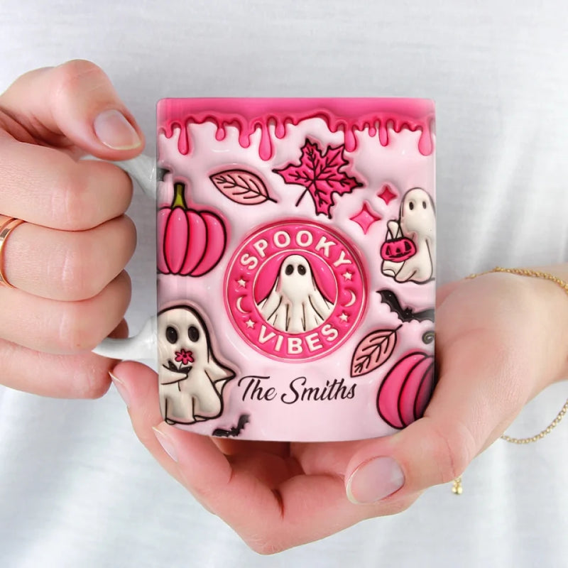 Custom Name Pink Halloween Gifts for Families - Personalized Mugs