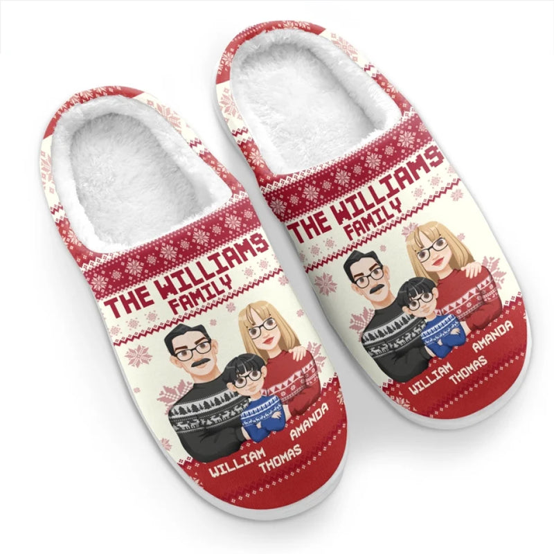 Christmas Is A Time For Comfort, Joy, And Family Bonding - Family Personalized Custom Fluffy Slippers - Christmas Gift For Family Members