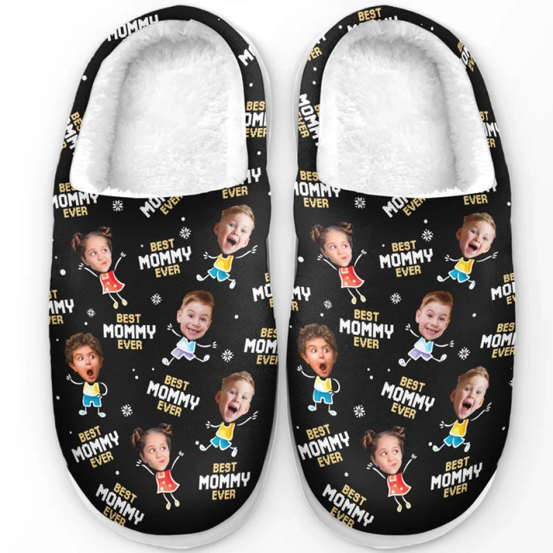 Custom Photo A Parent's Heart Finds Joy In A Child's Smile - Family Personalized Custom Fluffy Slippers - Christmas Gift For Family Members