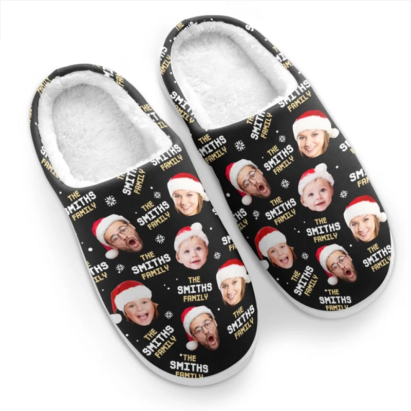 Custom Photo The Heart Of A Family Shines In Every Face - Family Personalized Custom Fluffy Slippers - Christmas Gift For Family Members