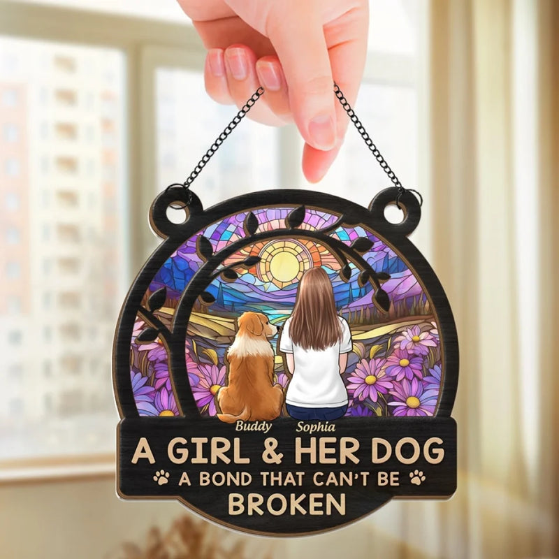 Custom Name Girl and Her Dog Gifts - Personalized Suncatcher Ornament