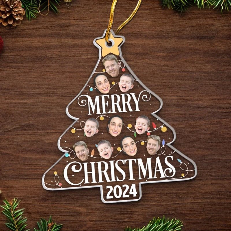 Custom Photo In Every Face, A Piece Of My Heart Lives - Family Personalized Custom Ornament - Acrylic Custom Shaped - Christmas Gift For Family Members