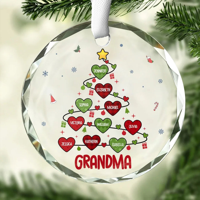 Grandma’s Love Is The Best Gift Of All At Christmas - Family Personalized Custom Circle Glass Ornament - Christmas Gift For Grandma