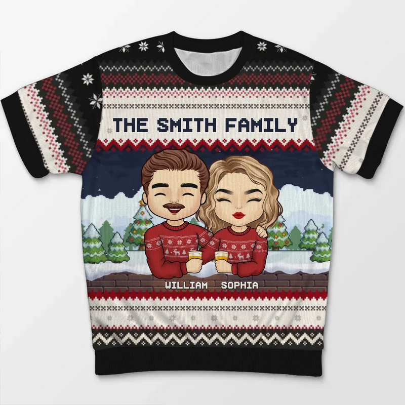 Together Is Our Favorite Place To Be This Christmas - Family Personalized Custom All Over Print Adult Short Sleeve Sweater - Christmas Gift For Family Members