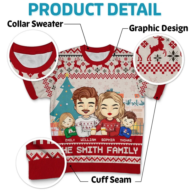 Christmas Is Best Spent With Those We Love - Family Personalized Custom All Over Print Adult Short Sleeve Sweater - Christmas Gift For Family Members