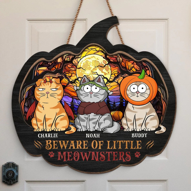 Custom Name Halloween Cat Gifts for Cat Lovers - Personalized Wood Sign