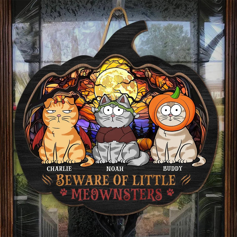 Custom Name Halloween Cat Gifts for Cat Lovers - Personalized Wood Sign