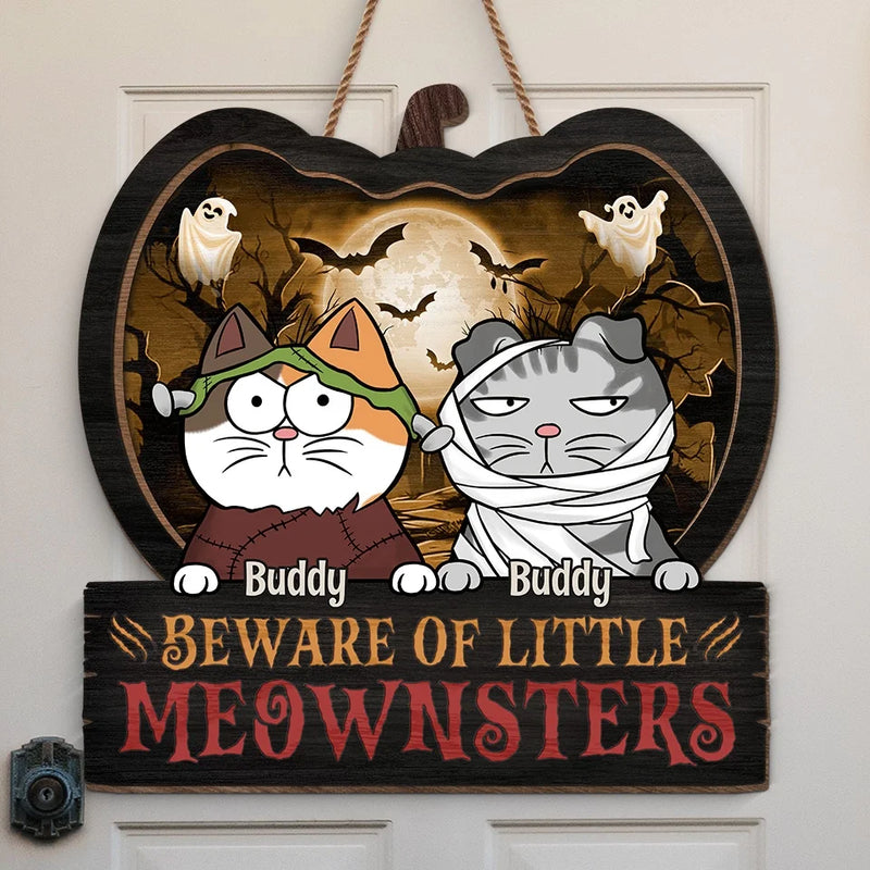 Custom Name Halloween Cat Gifts for Cat Lovers - Personalized Wood Sign