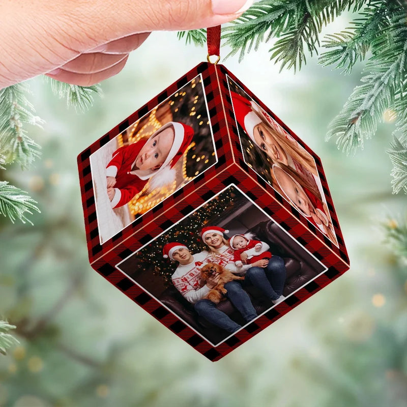 Custom Photo Here Comes The Sunshine Of Our Family - Family Personalized Custom Wooden Cube Ornament - Christmas Gift For Baby Kids, Newborn Baby