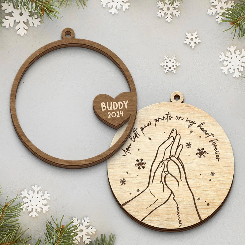 You Left Paw Prints On My Heart Forever - Memorial Personalized Custom Shaped 2 Layered Wood Christmas Ornament - Christmas Gift, Sympathy Gift For Pet Owners, Pet Lovers