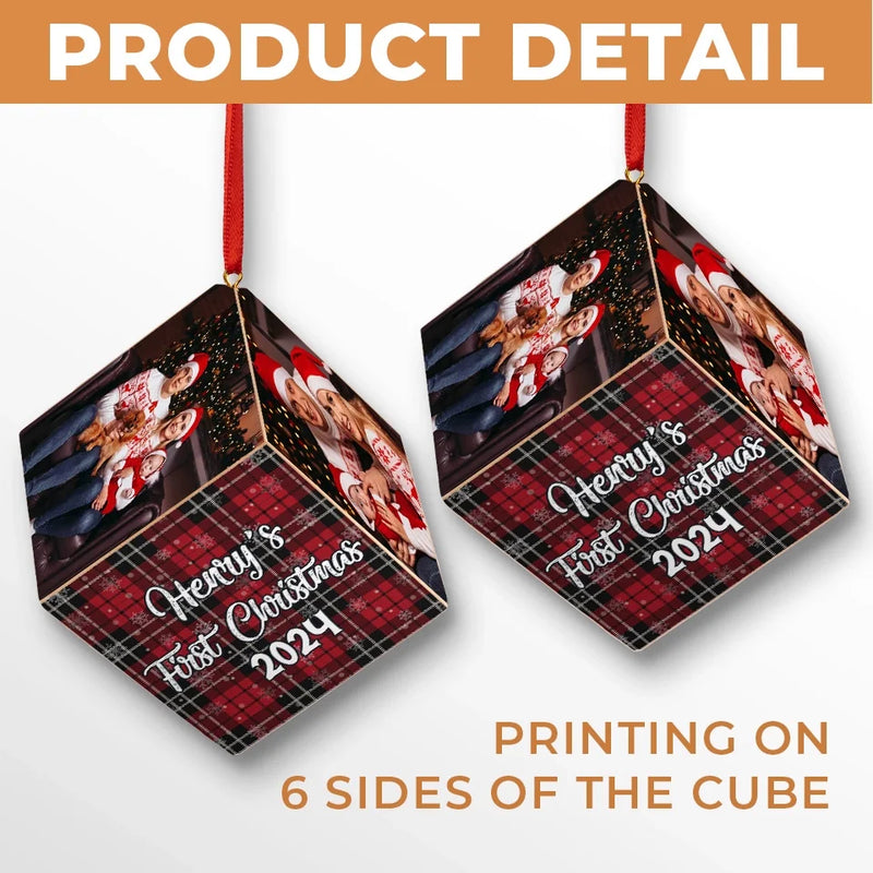 Custom Photo The Beginning Of Many Magical Moments - Family Personalized Custom Wooden Cube Ornament - Christmas Gift For Baby Kids, Newborn Baby