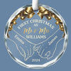 Tis The Season For Loving You - Couple Personalized Custom Circle Glass Ornament - Christmas Gift For Husband Wife, Anniversary, First Christmas