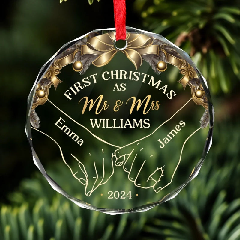 Tis The Season For Loving You - Couple Personalized Custom Circle Glass Ornament - Christmas Gift For Husband Wife, Anniversary, First Christmas